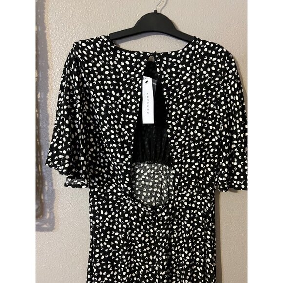 TopShop Dress Black White 6 Small Flowy Maxi Short Sleeve NWT - Picture 6 of 7